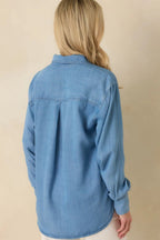 Women's Laid Back Luxe Medium Wash Denim Button-Up Shirt | 100% Tencel 7