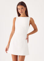 Lalita Collection | White Mini Dress with Deep V-Back Design | Tailored Fit for Modern Elegance