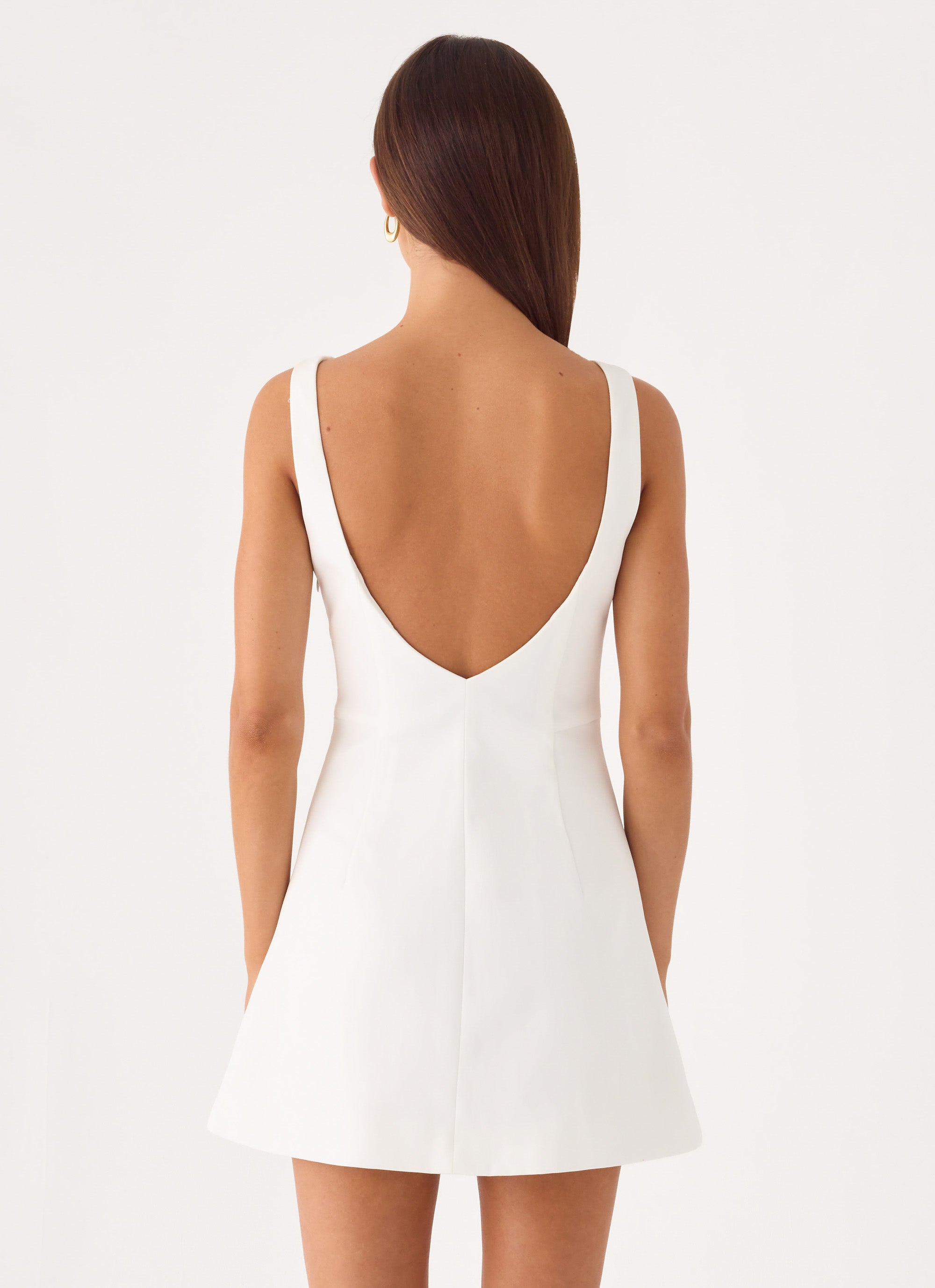 Lalita Collection | White Mini Dress with Deep V-Back Design | Tailored Fit for Modern Elegance