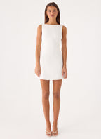 Lalita Collection | White Mini Dress with Deep V-Back Design | Tailored Fit for Modern Elegance