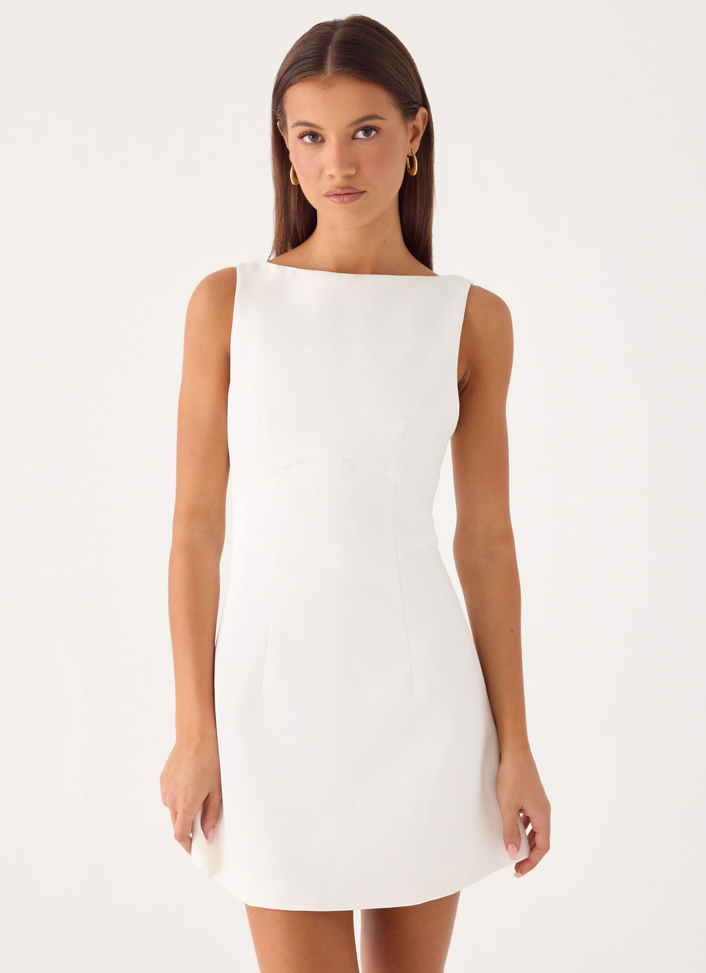 Lalita Collection | White Mini Dress with Deep V-Back Design | Tailored Fit for Modern Elegance