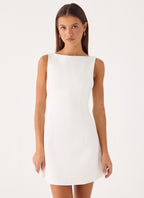 Lalita Collection | White Mini Dress with Deep V-Back Design | Tailored Fit for Modern Elegance