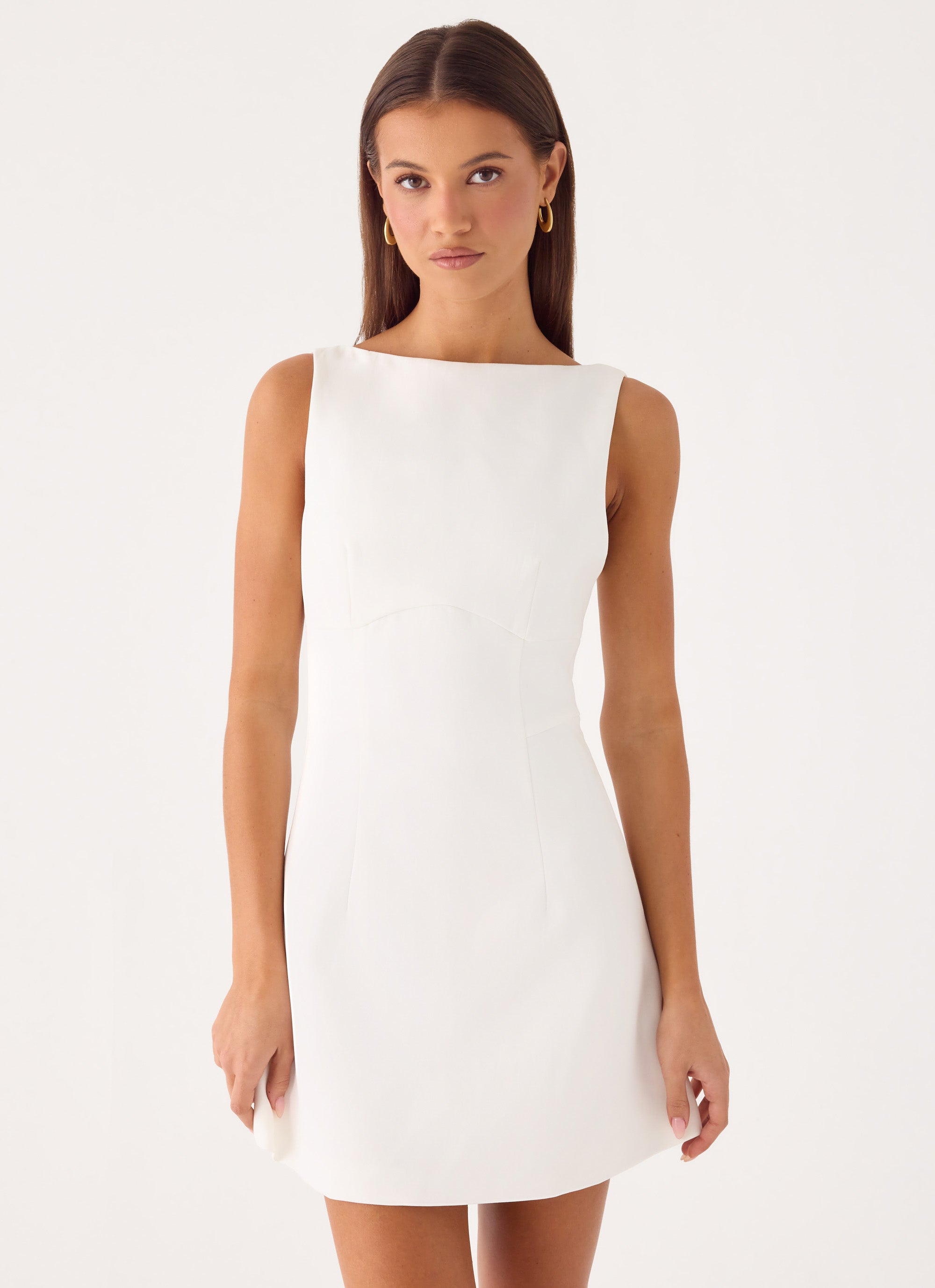 Lalita Collection | White Mini Dress with Deep V-Back Design | Tailored Fit for Modern Elegance