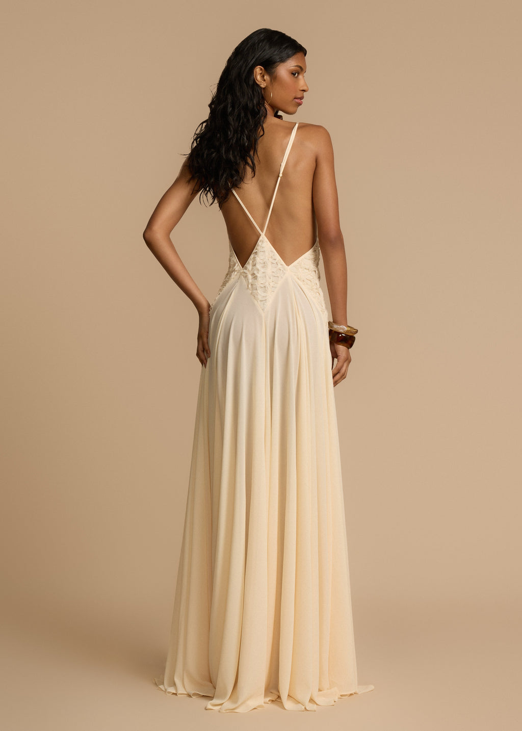 Lavinia Collection | Elegant Cream Dress with Lace Accents | Adjustable Straps for Effortless Style
