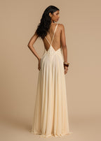 Lavinia Collection | Elegant Cream Dress with Lace Accents | Adjustable Straps for Effortless Style