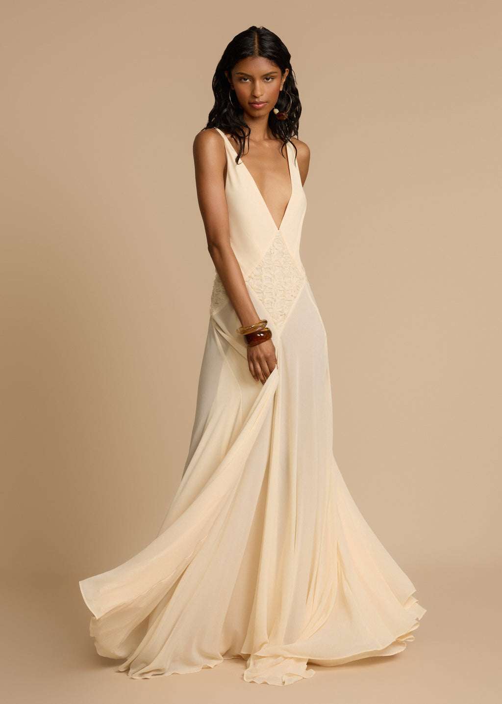 Lavinia Collection | Elegant Cream Dress with Lace Accents | Adjustable Straps for Effortless Style