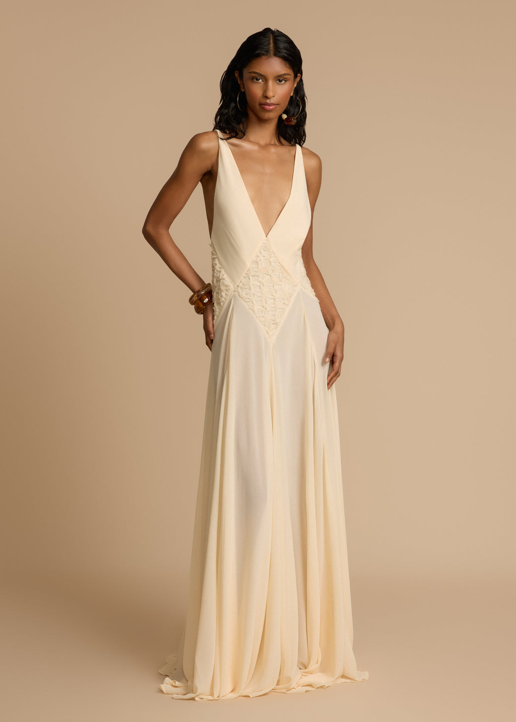 Lavinia Collection | Elegant Cream Dress with Lace Accents | Adjustable Straps for Effortless Style