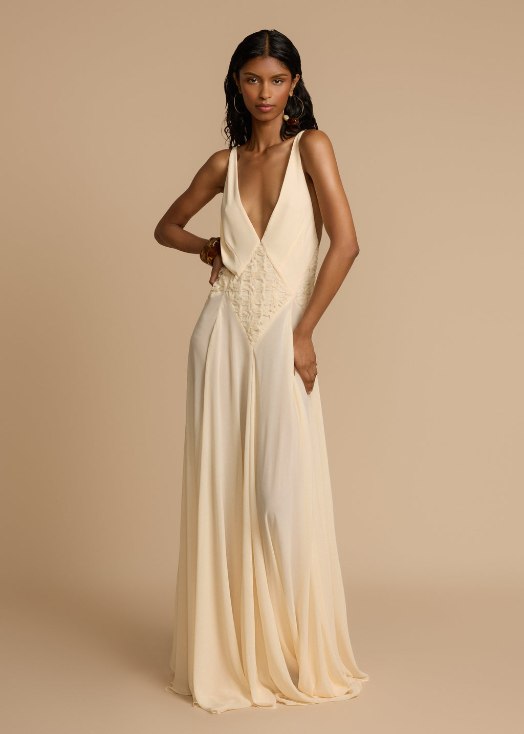 Lavinia Collection | Elegant Cream Dress with Lace Accents | Adjustable Straps for Effortless Style