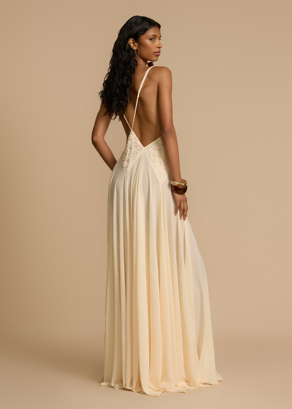 Lavinia Collection | Elegant Cream Dress with Lace Accents | Adjustable Straps for Effortless Style
