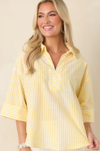 Women's Leading Lines Yellow Stripe Collared V-Neck Blouse | 75% Cotton & 25% Polyester 2