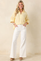 Women's Leading Lines Yellow Stripe Collared V-Neck Blouse | 75% Cotton & 25% Polyester 4
