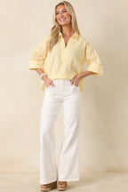 Women's Leading Lines Yellow Stripe Collared V-Neck Blouse | 75% Cotton & 25% Polyester 5