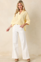 Women's Leading Lines Yellow Stripe Collared V-Neck Blouse | 75% Cotton & 25% Polyester 6