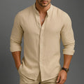 Leo |  Gossamer Linen Band Collar Shirt with Tonal Button Detail – Lightweight Elevated Essential 0