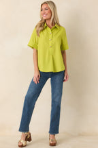 Women's Let's Get It Done Chartreuse Green Boxy Collared Blouse | 80% Polyester & 20% Cotton 4