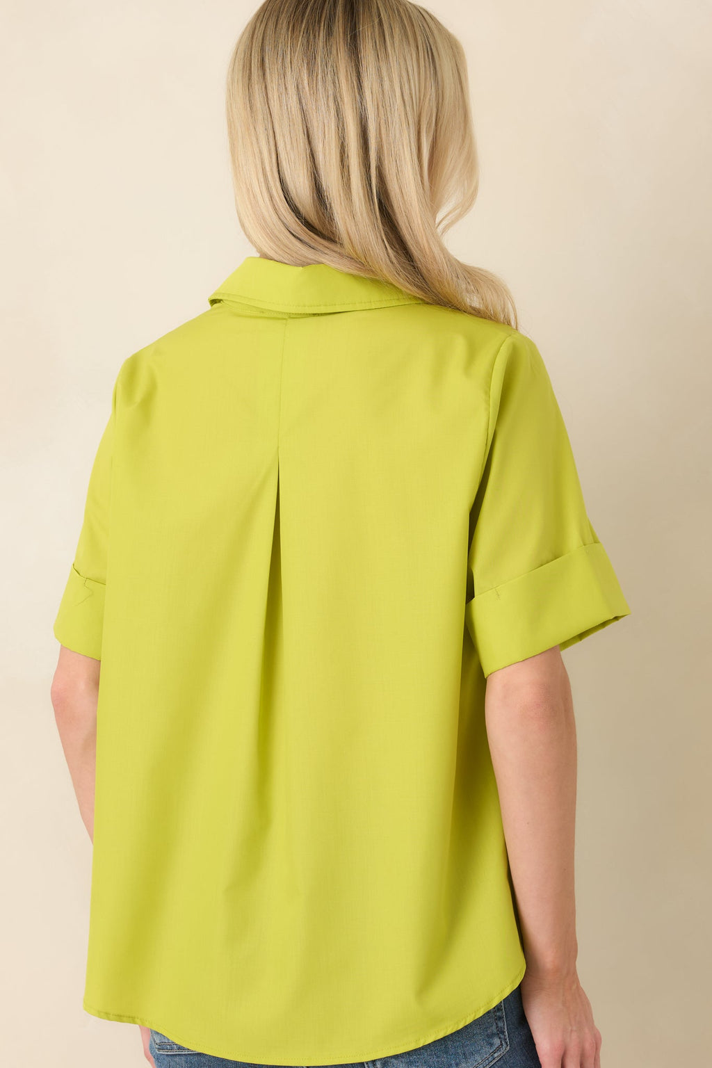 Women's Let's Get It Done Chartreuse Green Boxy Collared Blouse | 80% Polyester & 20% Cotton 7