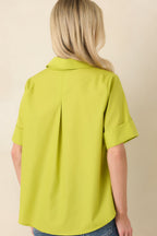 Women's Let's Get It Done Chartreuse Green Boxy Collared Blouse | 80% Polyester & 20% Cotton 7