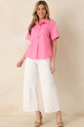 Women's Let's Get It Done Pink Boxy Collared Blouse | 80% Polyester & 20% Cotton 0