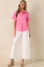 Women's Let's Get It Done Pink Boxy Collared Blouse | 80% Polyester & 20% Cotton 4