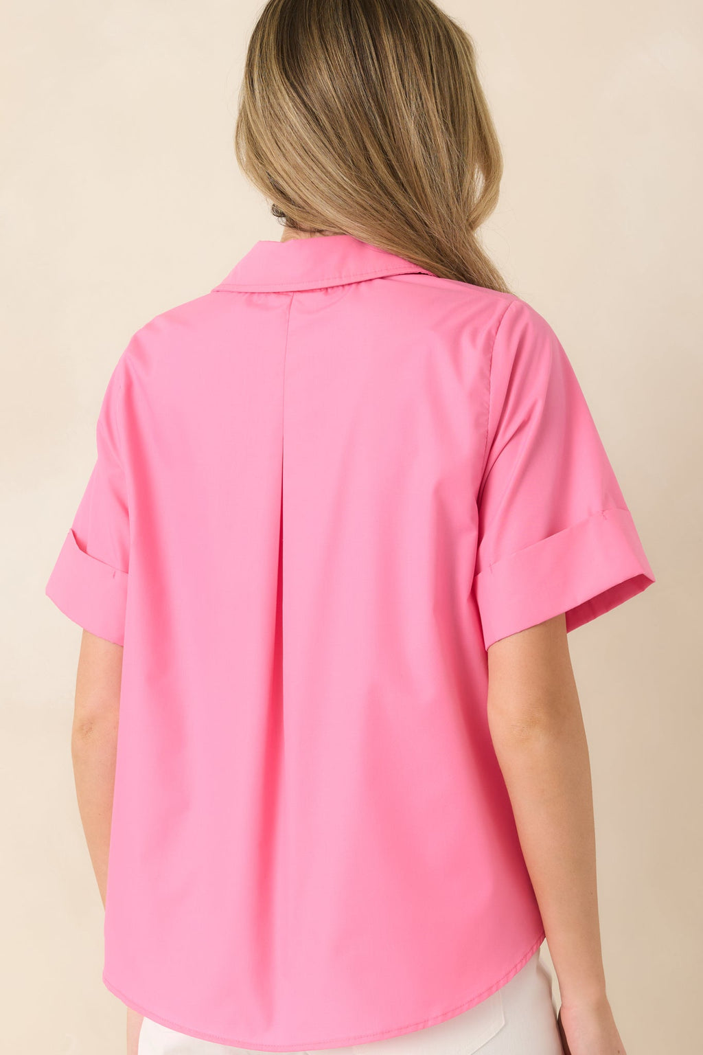 Women's Let's Get It Done Pink Boxy Collared Blouse | 80% Polyester & 20% Cotton 6