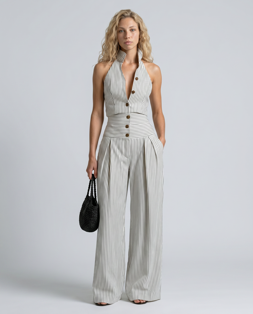 White Jumpsuit for Women with Halter Neckline