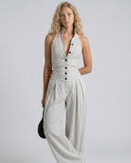 White Jumpsuit for Women with Halter Neckline