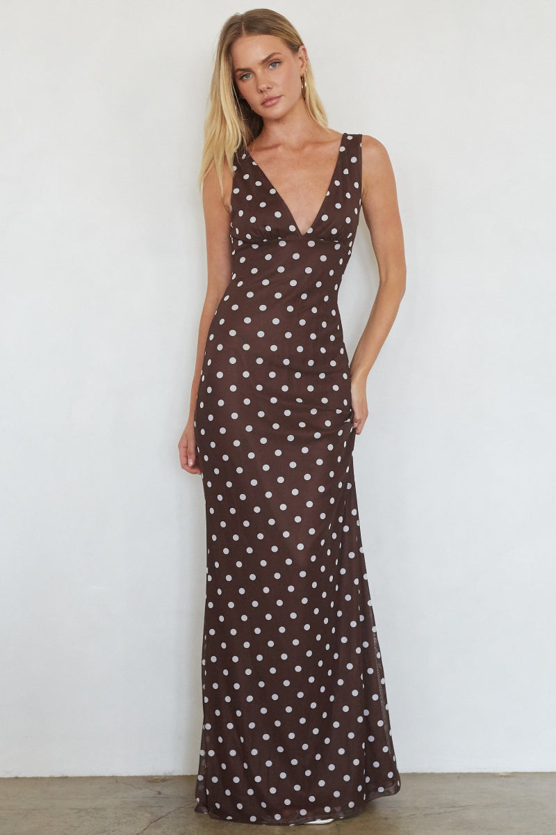 Lettie Collection | Sleeveless Maxi Dress with Polka Dot Print | Elegant Long Dress for Effortless Style