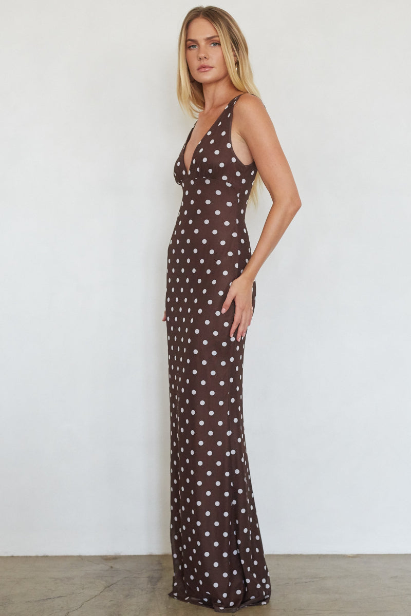 Lettie Collection | Sleeveless Maxi Dress with Polka Dot Print | Elegant Long Dress for Effortless Style