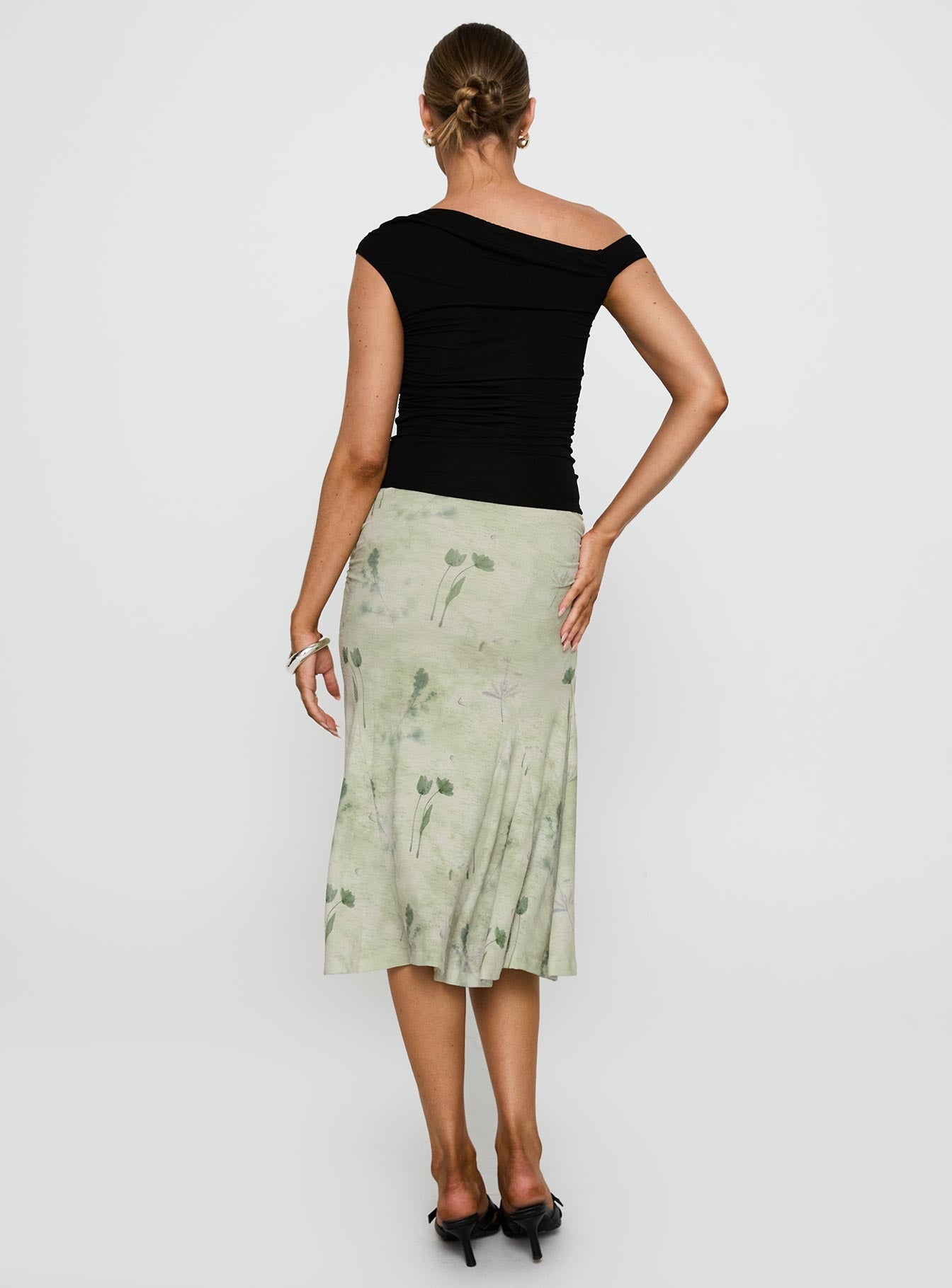Women's Lewish Low Rise Midi Skirt Green Floral | Floral low-rise midi skirt 4