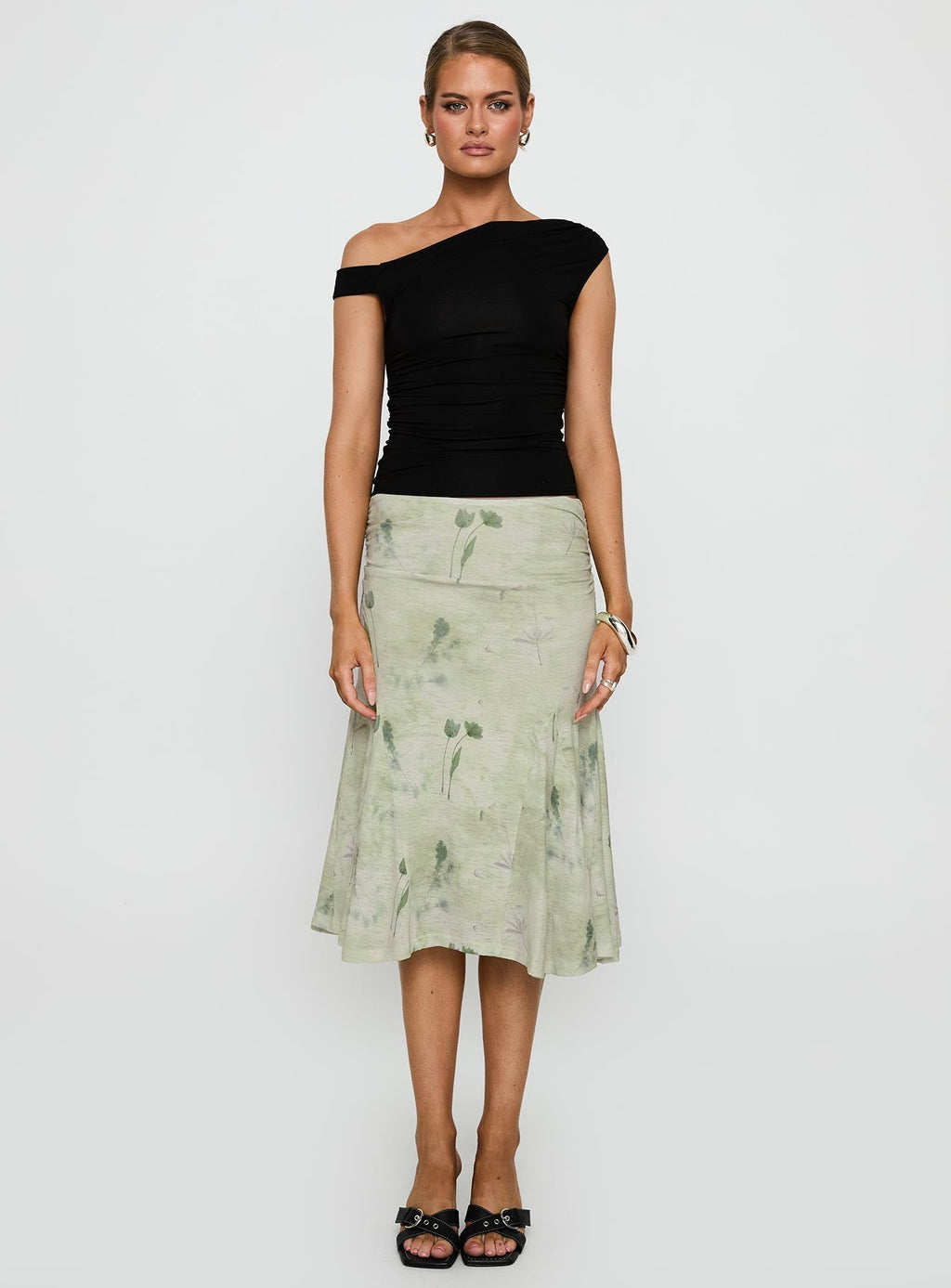 Women's Lewish Low Rise Midi Skirt Green Floral | Floral low-rise midi skirt 5