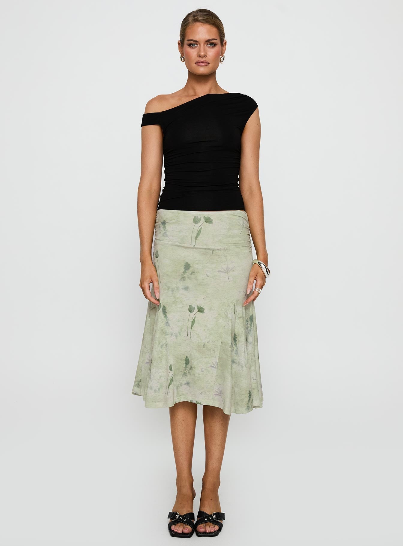 Women's Lewish Low Rise Midi Skirt Green Floral | Floral low-rise midi skirt 5