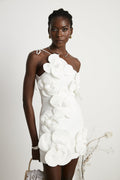 Women's White Cocktail Dress with Asymmetrical Design – Elegant...