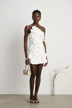 Women's White Cocktail Dress with Asymmetrical Design – Elegant...