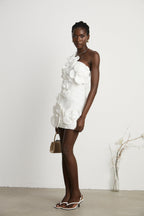 Women's White Cocktail Dress with Asymmetrical Design – Elegant...