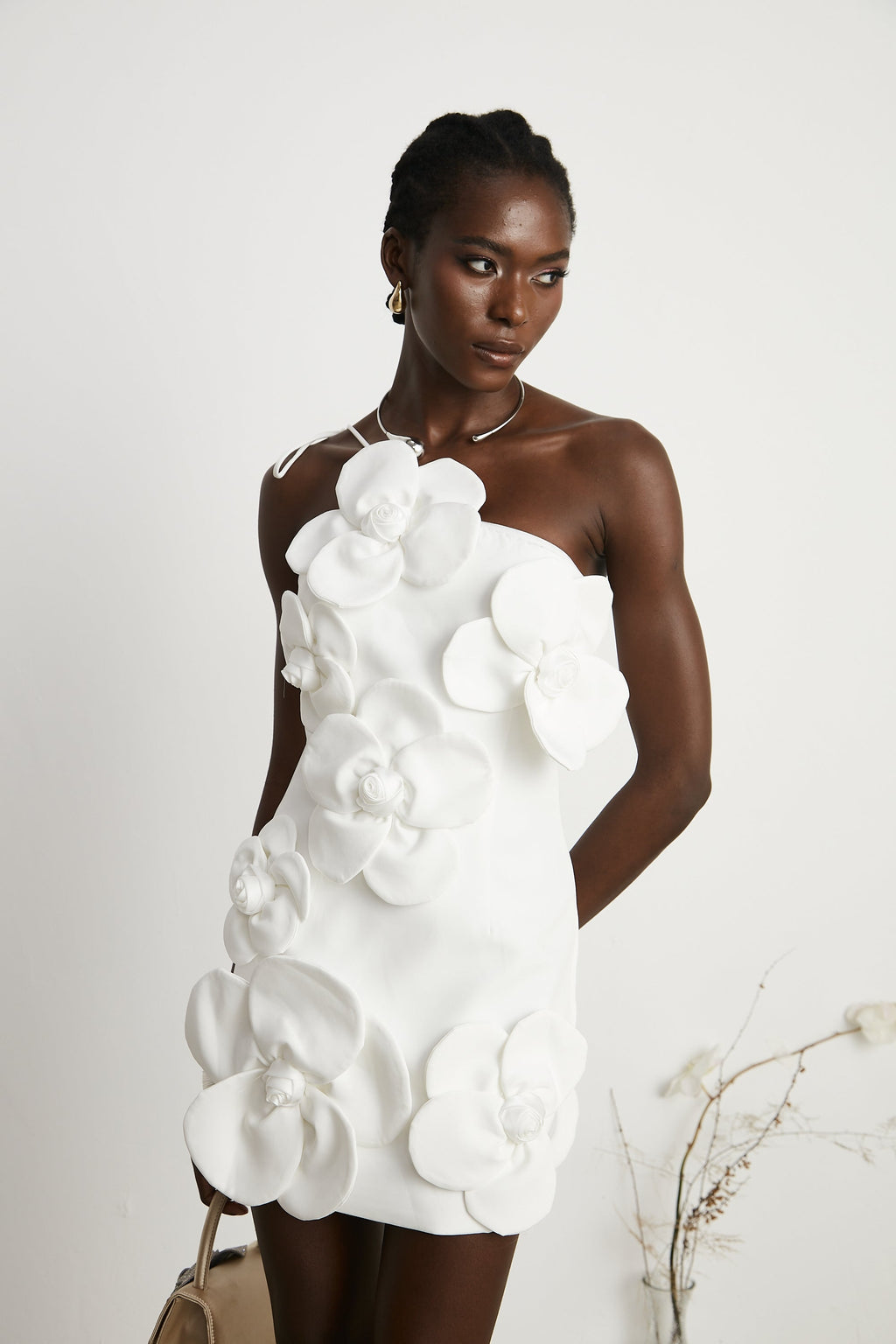 Women's White Cocktail Dress with Asymmetrical Design – Elegant...