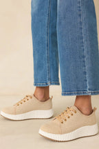 Women's Life In The Fast Lane Tan Woven Platform Sneakers | Sole measures 2" 0