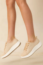 Women's Life In The Fast Lane Tan Woven Platform Sneakers | Sole measures 2" 1