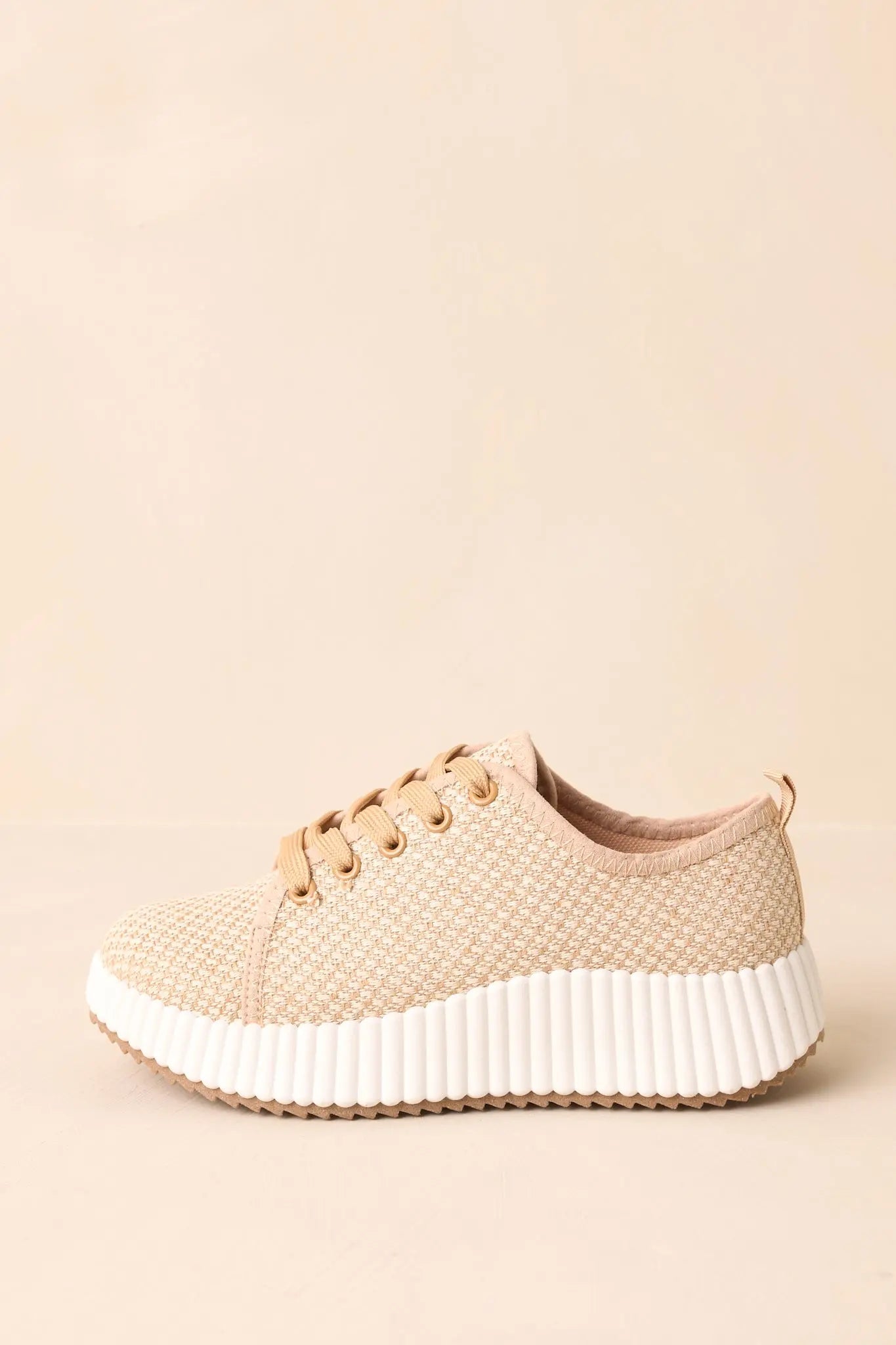 Women's Life In The Fast Lane Tan Woven Platform Sneakers | Sole measures 2" 5