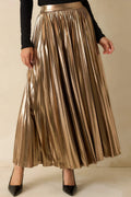 Women's Light the Night Bronze Metallic Pleated Maxi Skirt | 95% Polyester & 5% Spandex 0