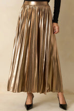 Women's Light the Night Bronze Metallic Pleated Maxi Skirt | 95% Polyester & 5% Spandex 2
