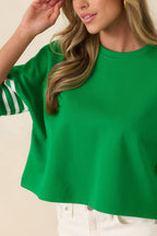 Women's Line & Leisure Green Cotton Blend Contrast Stripe Top | 60% Cotton & 40% Polyester 7