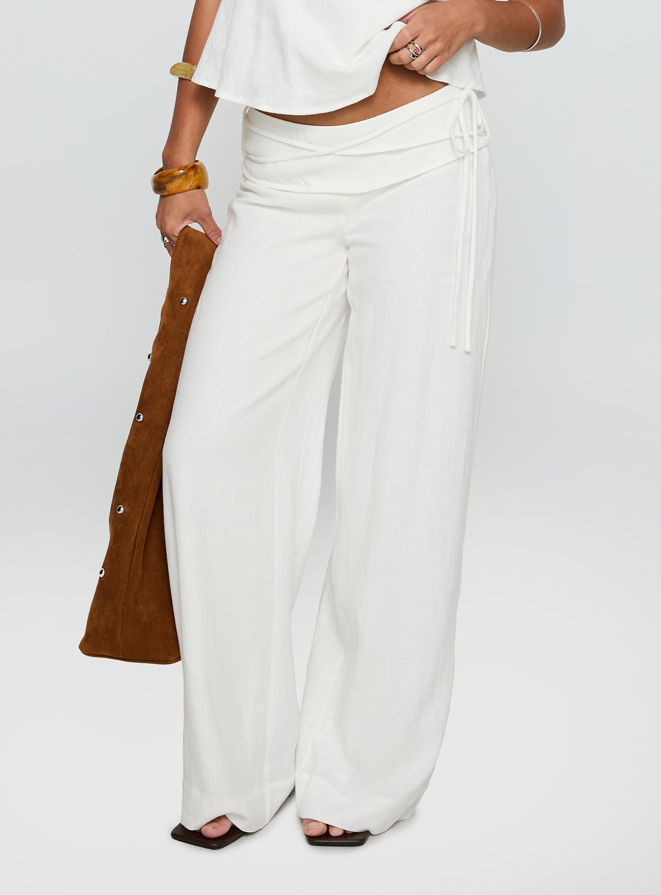 Linen Blend Pants | Wide Leg Design with Folded-Over Waist for Effortless Style
