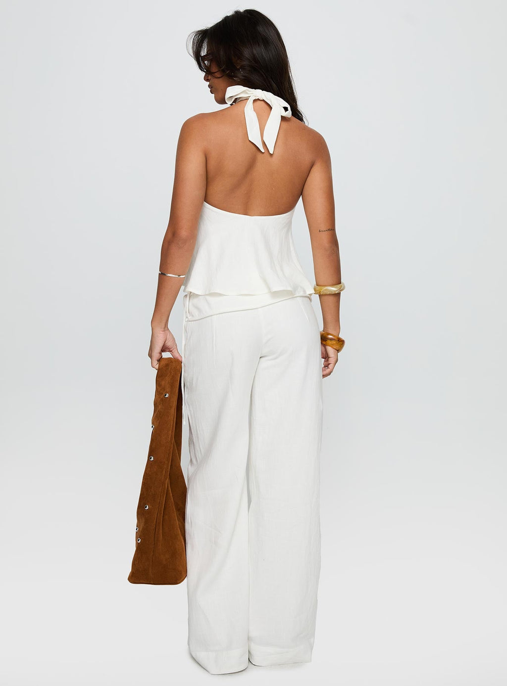 Linen Blend Pants | Wide Leg Design with Folded-Over Waist for Effortless Style