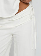 Linen Blend Pants | Wide Leg Design with Folded-Over Waist for Effortless Style