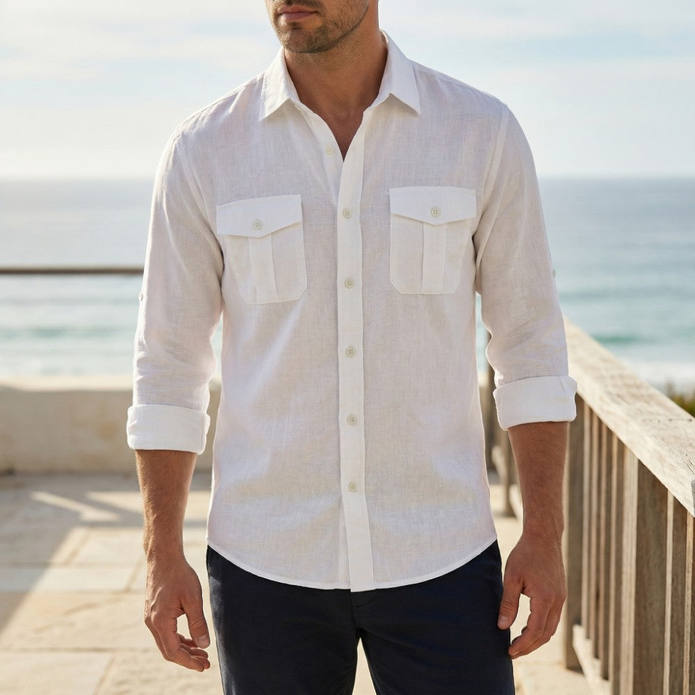 Linen Blend White Button Up Shirt with Breathable Comfort | Versatile Casual Wear for Everyday Style