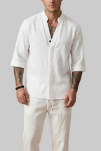Linen Blend | Men's Two Piece Set with V-Neck Shirt & Drawstring Trousers | Lightweight Comfort for Summer Style
