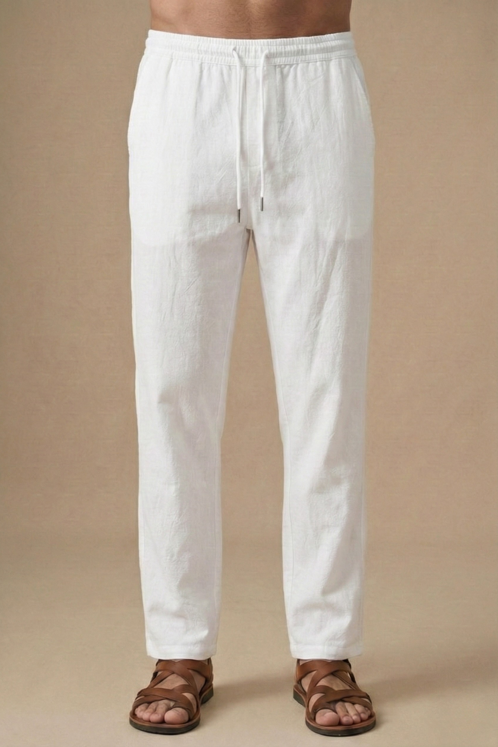 Linen Blend | Men's Two Piece Set with V-Neck Shirt & Drawstring Trousers | Lightweight Comfort for Summer Style