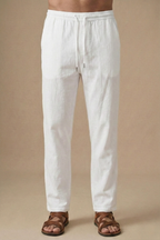Linen Blend | Men's Two Piece Set with V-Neck Shirt & Drawstring Trousers | Lightweight Comfort for Summer Style