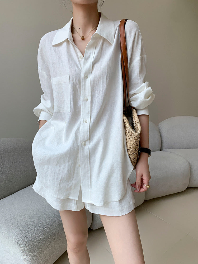 Linen Blend | Relaxed Fit Cotton Linen Shirt & Shorts Set | Lightweight Fabric for Comfort