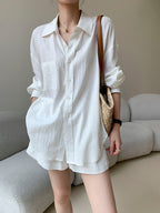 Linen Blend | Relaxed Fit Cotton Linen Shirt & Shorts Set | Lightweight Fabric for Comfort